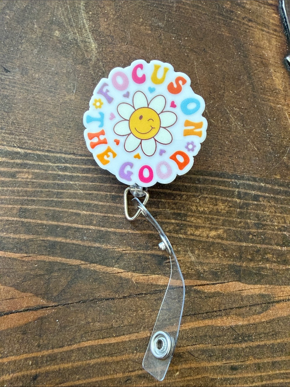 Focus on the Good Smiley Flower Badge Reel - White